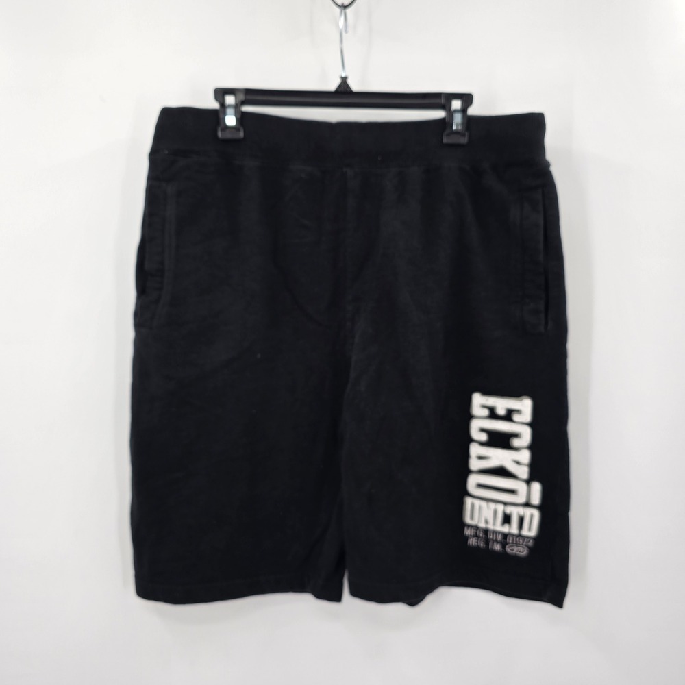 ECKO UNLTD Mens Black Athletic Sweat Shorts Logo Patch Casual Athleisure Size‎ M